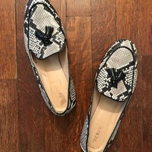 J.crew Charlie snakeskin loafers with tassel